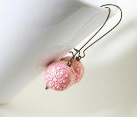 pink flowers earrings - wedding bridesmaid - cream pink antique bronze