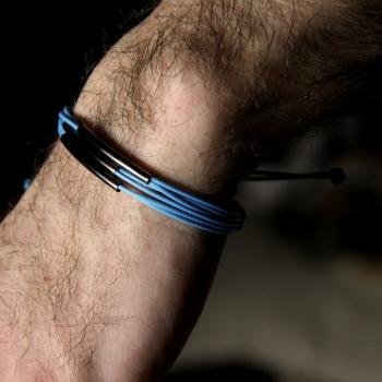 for him - adjustable bracelet metal and blue waxed cotton - men and unisex bracelet